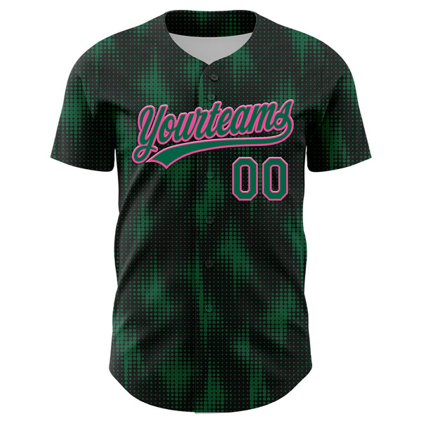 Custom Black Kelly Green-Pink 3D Pattern Design Halftone Dots Authentic Baseball Jersey alternate