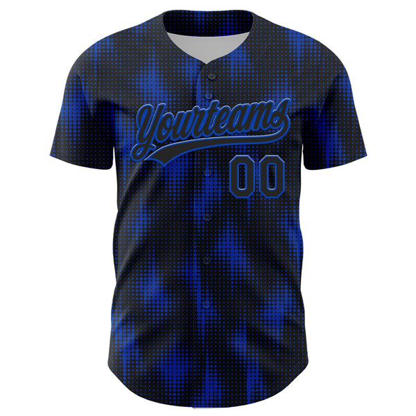 Custom Black Thunder Blue 3D Pattern Design Halftone Dots Authentic Baseball Jersey alternate
