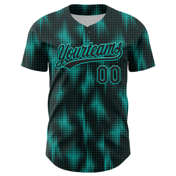 Custom Black Aqua 3D Pattern Design Halftone Dots Authentic Baseball Jersey alternate