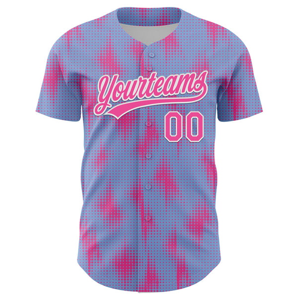Custom Light Blue Pink-White 3D Pattern Design Halftone Dots Authentic Baseball Jersey alternate