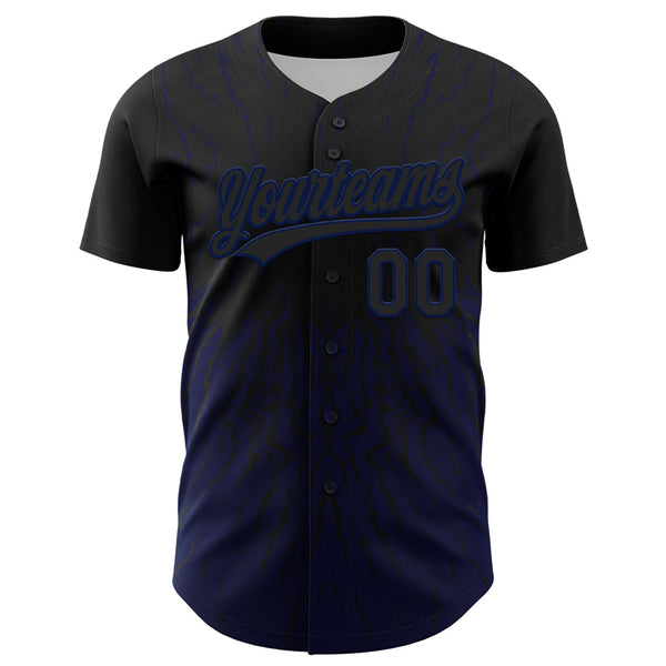 Custom Black Navy 3D Pattern Design Abstract Wave Authentic Baseball Jersey alternate
