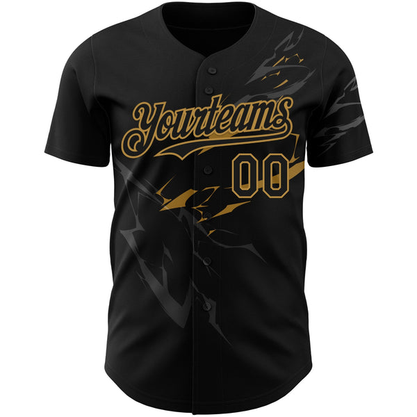 Custom Black Old Gold 3D Pattern Design Lightning Authentic Baseball Jersey alternate