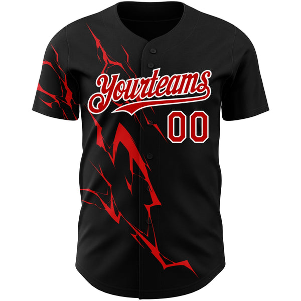 Custom Black Red-White 3D Pattern Design Lightning Authentic Baseball Jersey alternate