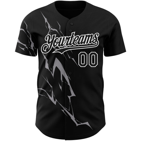 Custom Black Gray-White 3D Pattern Design Lightning Authentic Baseball Jersey alternate