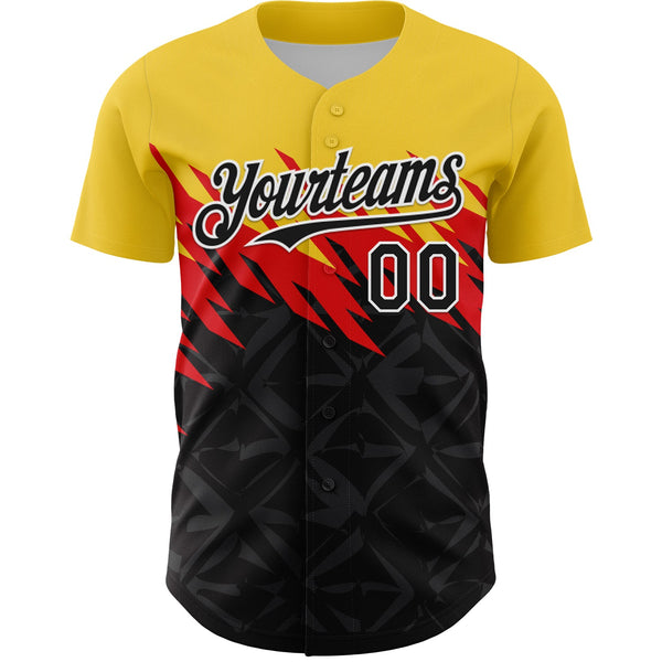 Custom Yellow Black-White 3D Pattern Design Abstract Shape Authentic Baseball Jersey alternate