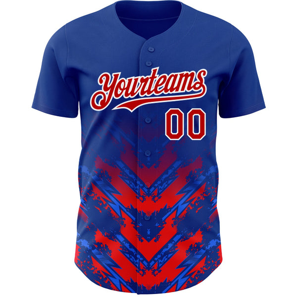 Custom Thunder Blue Red-White 3D Pattern Design Abstract Arrow Authentic Baseball Jersey alternate