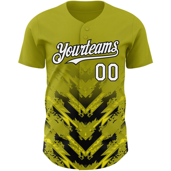 Custom Olive White-Black 3D Pattern Design Abstract Arrow Authentic Baseball Jersey alternate