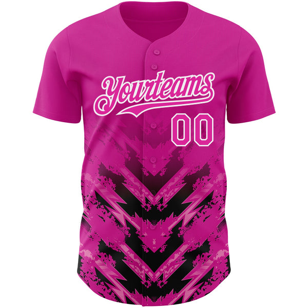 Custom Deep Pink Black-White 3D Pattern Design Abstract Arrow Authentic Baseball Jersey alternate