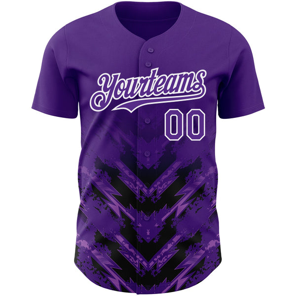Custom Purple Black-White 3D Pattern Design Abstract Arrow Authentic Baseball Jersey alternate