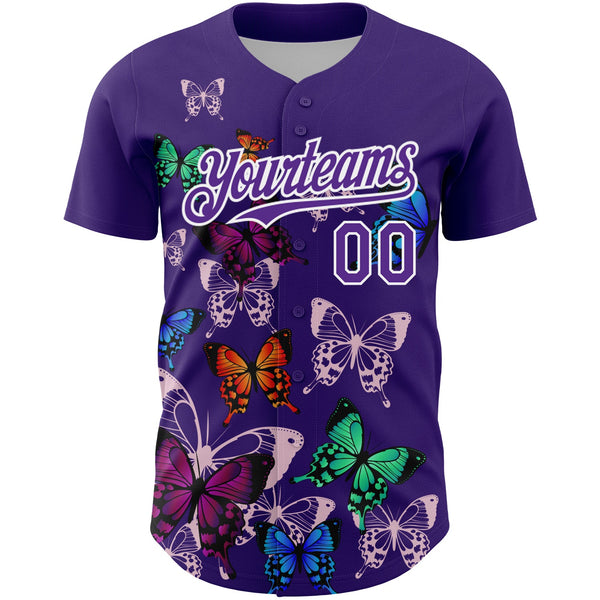 Custom Purple White 3D Pattern Design Animal Butterfly Authentic Baseball Jersey alternate