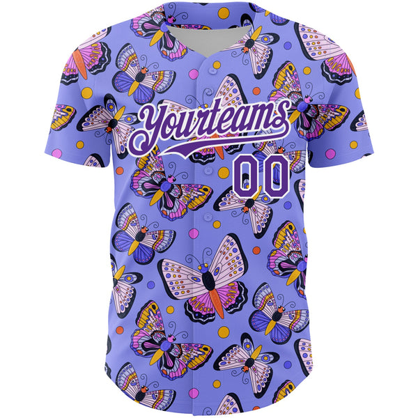 Custom Medium Purple Purple-White 3D Pattern Design Animal Butterfly Authentic Baseball Jersey alternate