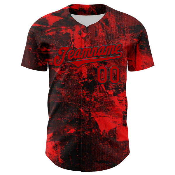 Custom Black Red 3D Pattern Design Rave Skull Authentic Baseball Jersey alternate