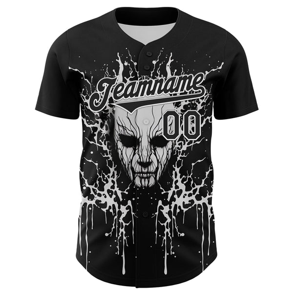 Custom Black White 3D Pattern Design Rave Skull Authentic Baseball Jersey alternate
