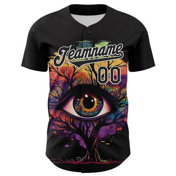 Custom Black White 3D Pattern Design Rave Tree With Eye Authentic Baseball Jersey alternate