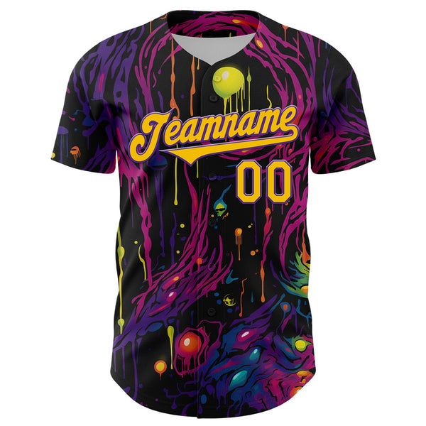 Custom Black Yellow-Purple 3D Pattern Design Rave Tree With Eye Authentic Baseball Jersey alternate