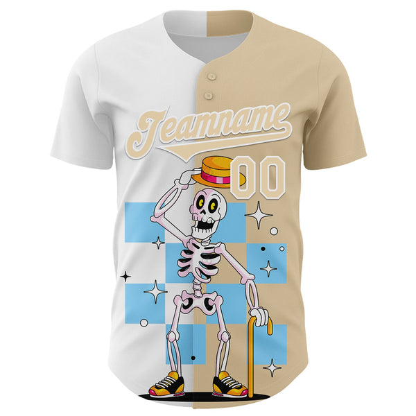 Custom City Cream White 3D Pattern Design Rave Skeleton Authentic Baseball Jersey alternate