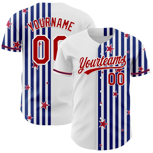 Custom White Red-Royal 3D American Flag Stars Authentic Baseball Jersey alternate