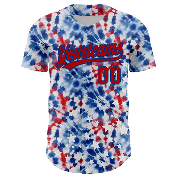 Custom White Red-Royal 3D American Flag And Fireworks Authentic Baseball Jersey alternate