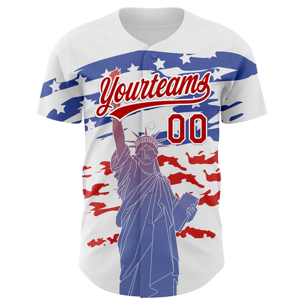 Custom White Red 3D American Flag And Statue of Liberty Authentic Baseball Jersey alternate