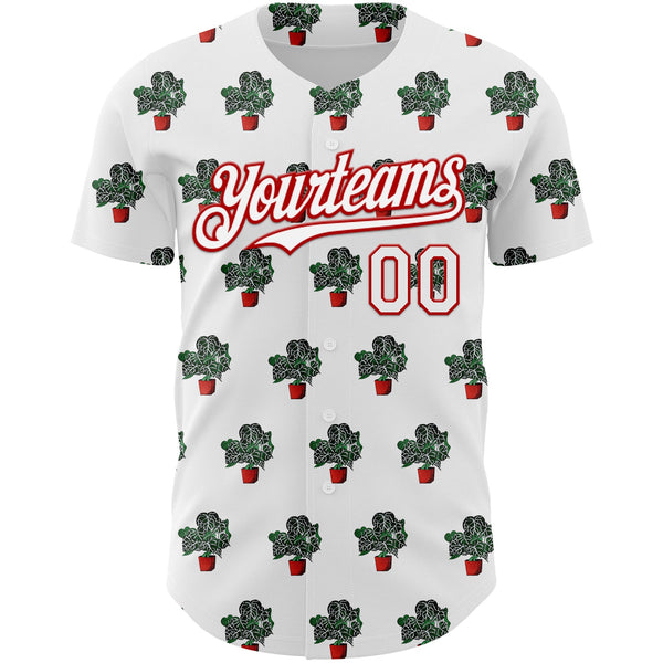 Custom White Red 3D Pattern Design Tropical Anthurium Crystal Authentic Baseball Jersey alternate
