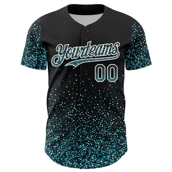 Custom Black Teal-White 3D Pattern Design Abstract Colorful Glittering Dot Authentic Baseball Jersey alternate