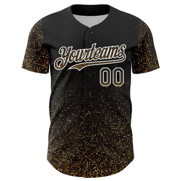 Custom Black Old Gold-White 3D Pattern Design Abstract Colorful Glittering Dot Authentic Baseball Jersey alternate