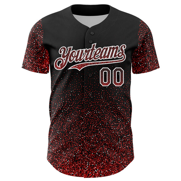 Custom Black Red-White 3D Pattern Design Abstract Colorful Glittering Dot Authentic Baseball Jersey alternate