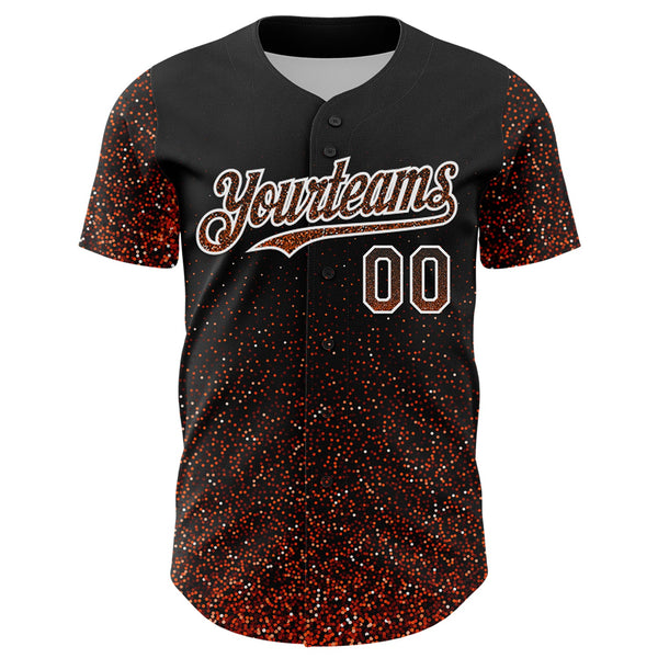 Custom Black Orange-White 3D Pattern Design Abstract Colorful Glittering Dot Authentic Baseball Jersey alternate