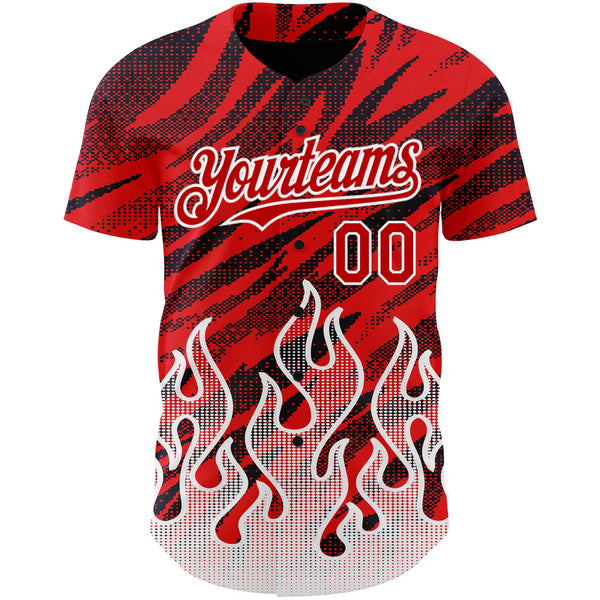 Custom Red Black-White 3D Pattern Design Flame Authentic Baseball Jersey alternate