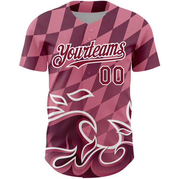 Custom Light Pink Crimson-White 3D Pattern Design Flame Authentic Baseball Jersey alternate