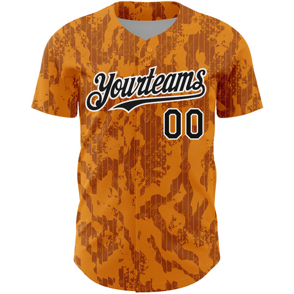 Custom Bay Orange Black-White 3D Pattern Design Abstract Fluid Authentic Baseball Jersey alternate