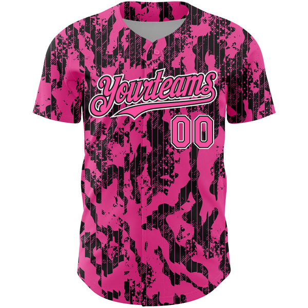 Custom Pink Black-White 3D Pattern Design Abstract Fluid Authentic Baseball Jersey alternate