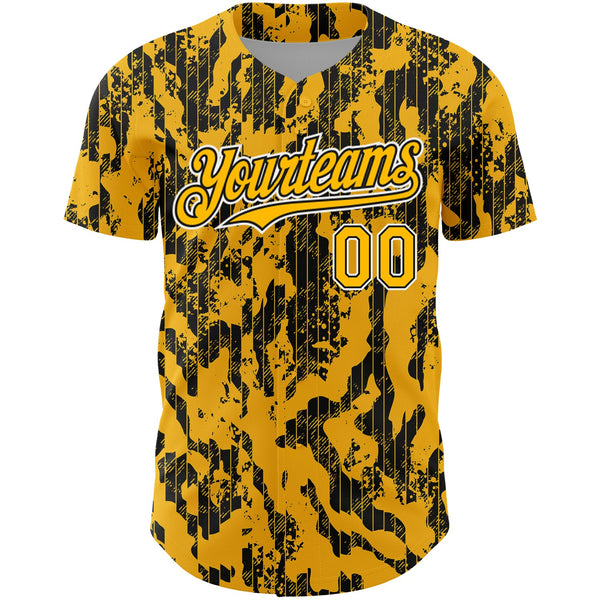 Custom Gold Black-White 3D Pattern Design Abstract Fluid Authentic Baseball Jersey alternate