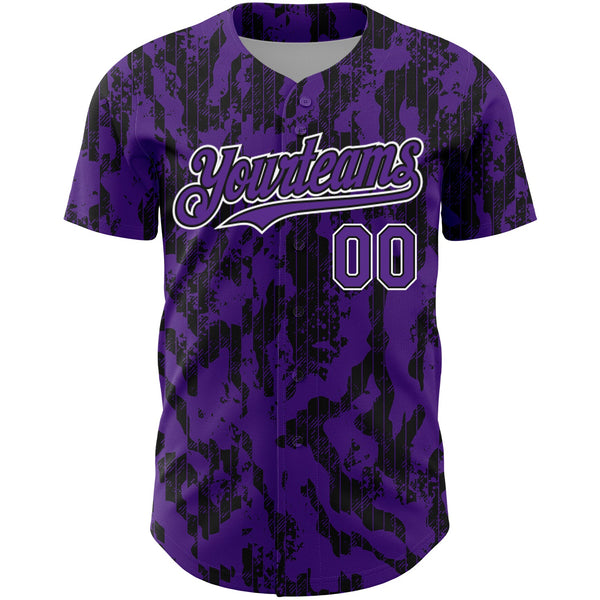 Custom Purple Black-White 3D Pattern Design Abstract Fluid Authentic Baseball Jersey alternate