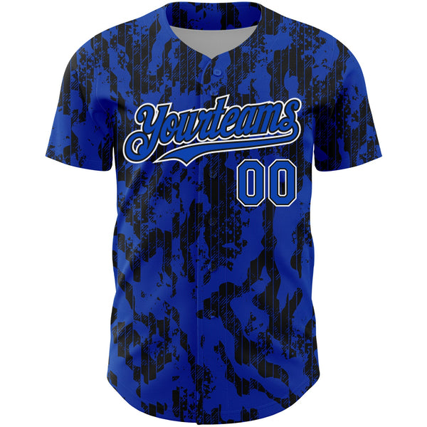Custom Thunder Blue Black-White 3D Pattern Design Abstract Fluid Authentic Baseball Jersey alternate