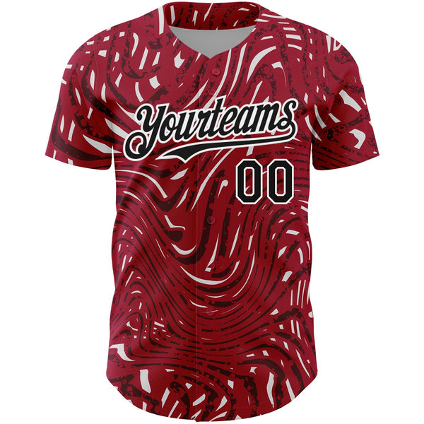 Custom Crimson Black-White 3D Pattern Design Abstract Fluid Authentic Baseball Jersey alternate