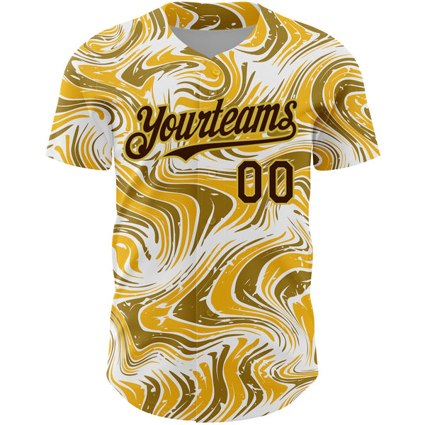 Custom Yellow Brown-Old Gold 3D Pattern Design Abstract Fluid Authentic Baseball Jersey alternate