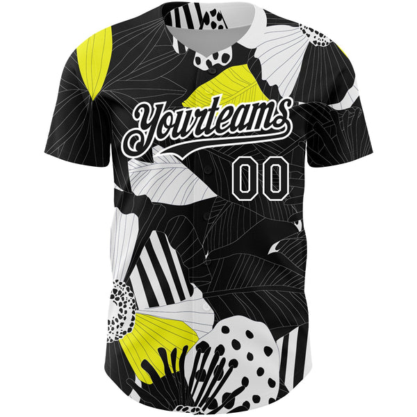Custom Black White 3D Pattern Design Flower Authentic Baseball Jersey alternate