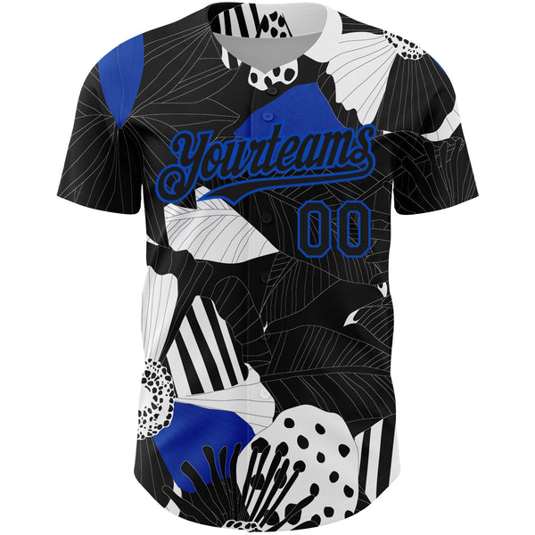 Custom Black Thunder Blue-White 3D Pattern Design Flower Authentic Baseball Jersey alternate
