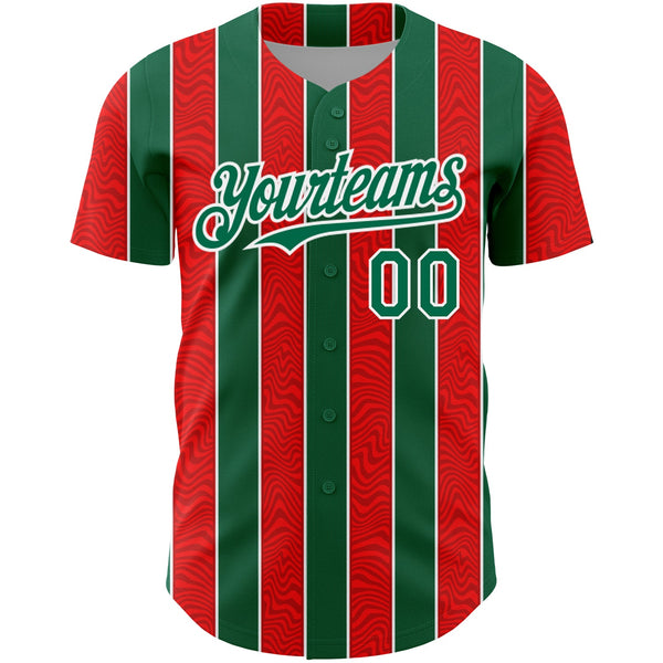 Custom Red Kelly Green-White 3D Pattern Design Stripe Authentic Baseball Jersey alternate