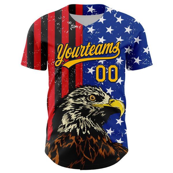 Custom Navy Gold-Red 3D American Flag Eagle And Star Authentic Baseball Jersey alternate
