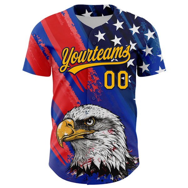 Custom Royal Gold Navy-Red 3D American Flag Eagle And Star Authentic Baseball Jersey alternate