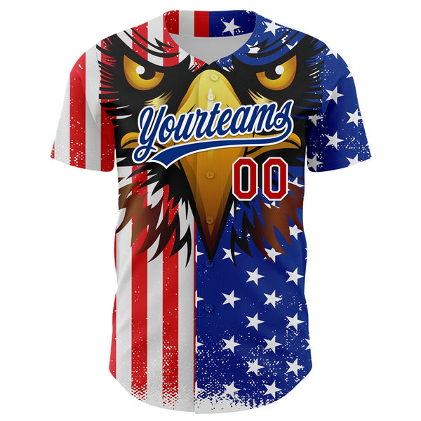 Custom White Red-Royal 3D American Flag Eagle And Star Authentic Baseball Jersey alternate