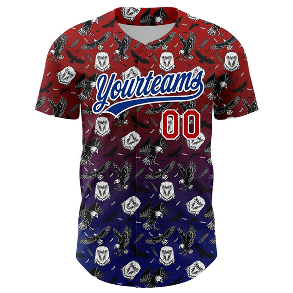 Custom Red Royal-White 3D Pattern Design American Eagle Authentic Baseball Jersey alternate