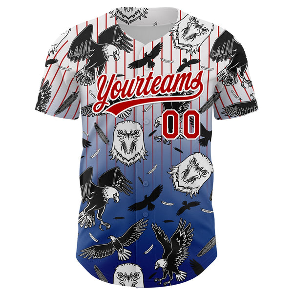 Custom White Red-Royal 3D Pattern Design American Eagle Authentic Baseball Jersey alternate