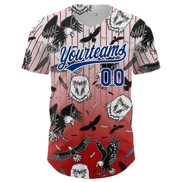 Custom Red Royal-White 3D Pattern Design American Eagle Authentic Baseball Jersey alternate