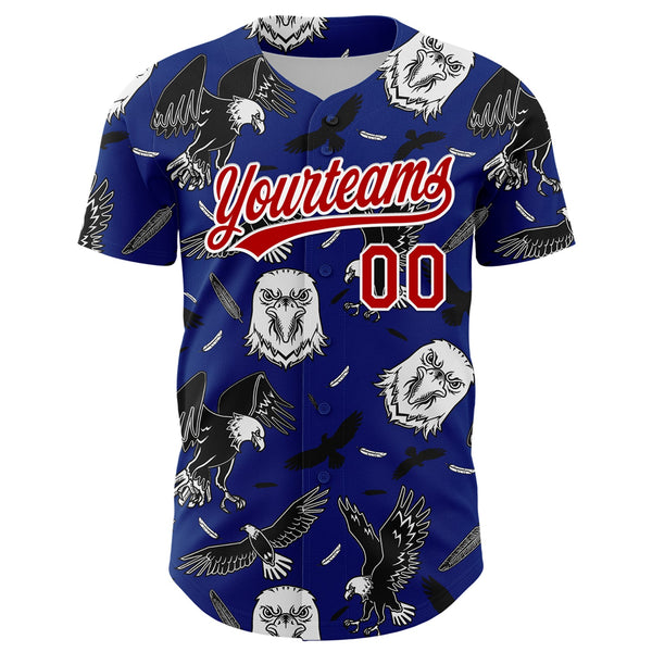 Custom Royal Red-White 3D Pattern Design American Eagle Authentic Baseball Jersey alternate