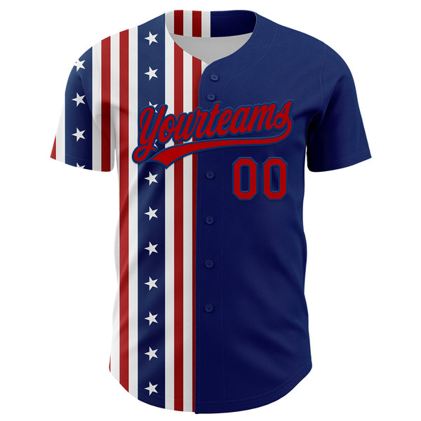 Custom US Navy Blue Red 3D American Flag And Star Authentic Baseball Jersey alternate