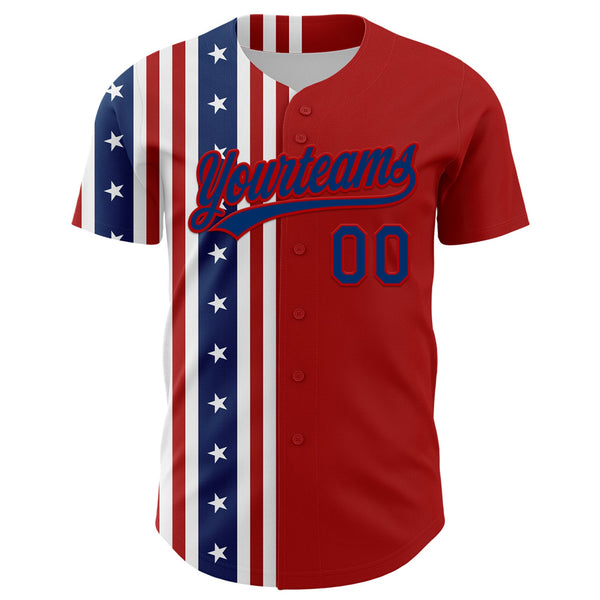 Custom Red US Navy Blue 3D American Flag And Star Authentic Baseball Jersey alternate