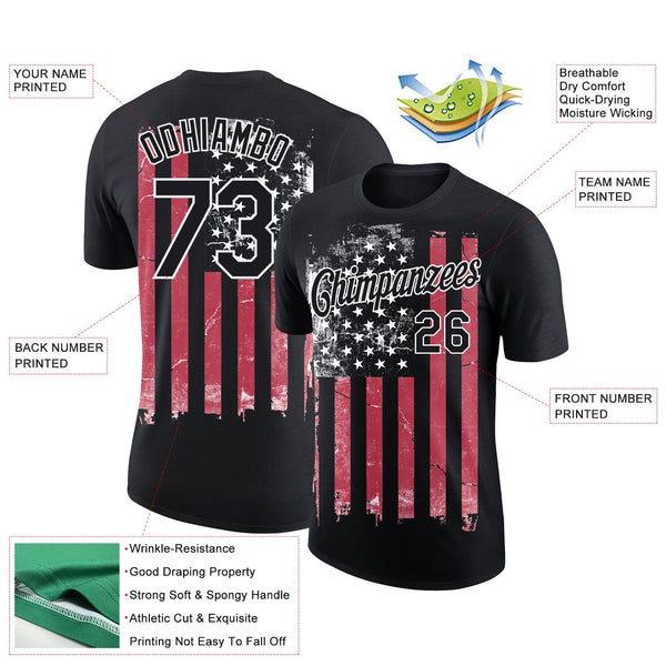 Custom Black Red-White 3D American Flag Performance T-Shirt alternate